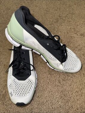 On Running Women's Lightweight Cloud Running Shoes - White, Black & Light Green